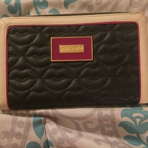 Betsey Johnson Black and Cream Quilted Wallet